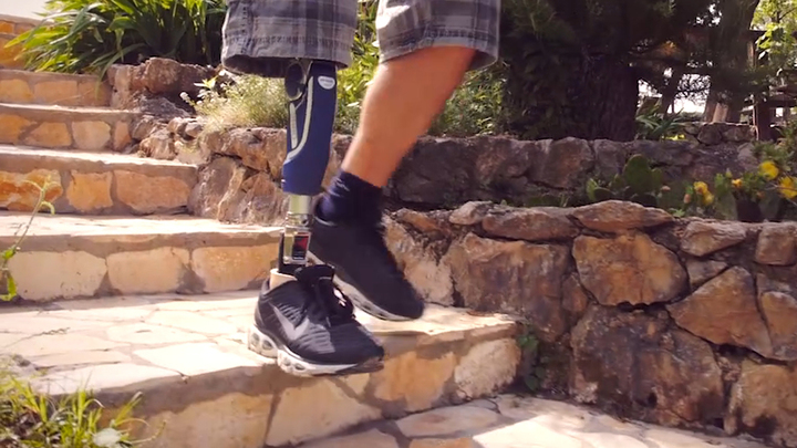 User walks down the stairs