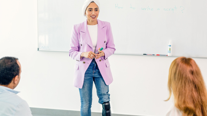 Genium X3 user Marije rushes through the city