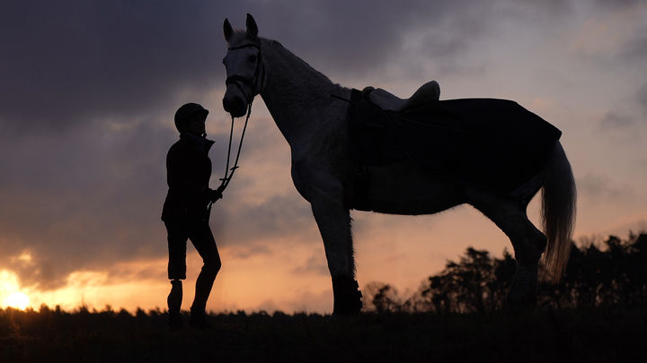 Genium X4 user Siglind with her horse at sunset